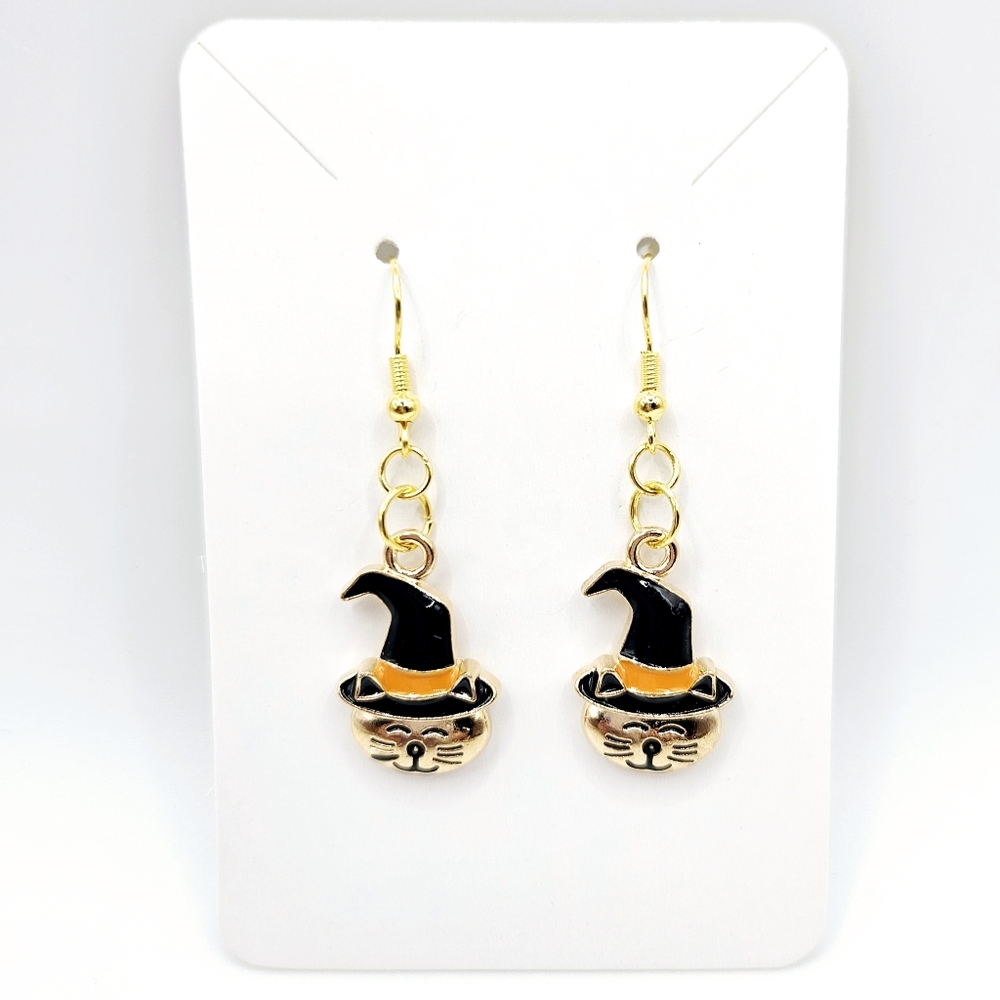 Halloween Witch Hat Kitty Cat Earrings French Hooks New